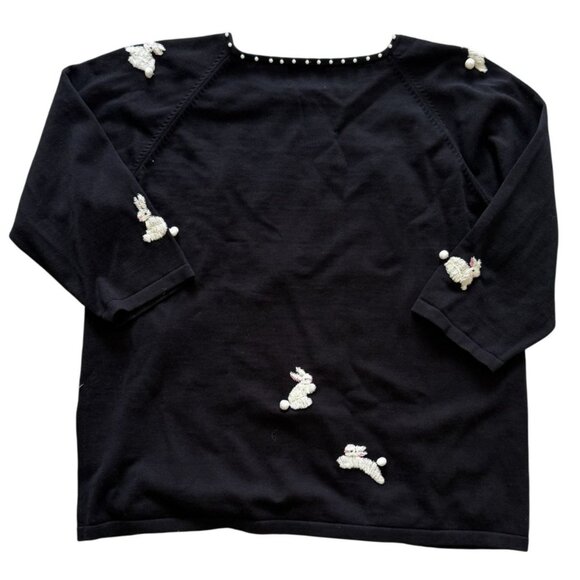 Quacker Factory Black Sweater Snow Bunnies Puffy CottonTails Faux Pearl   XL - Picture 5 of 7